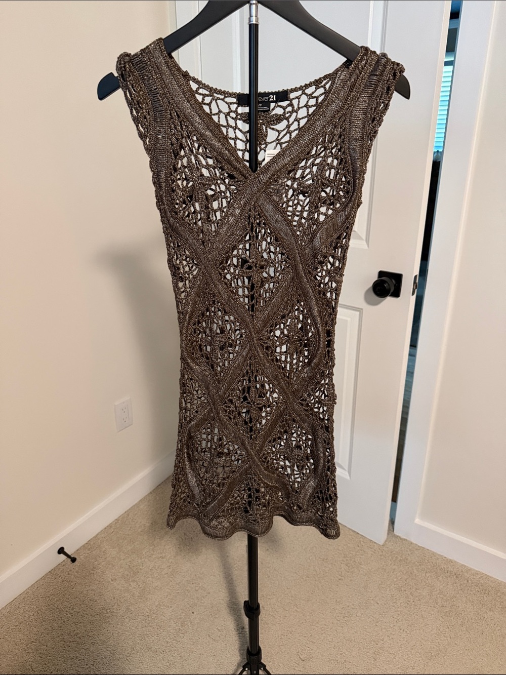 NWT Forever 21 Brown Crochet Sleeveless V-Neck Mini Dress